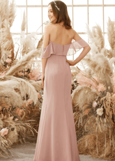 Valentina | Sheath Column Elegant Ruffles Blush Chiffon Maxi Bridesmaid Dress - Price #price_variant_lowest# - Blush - PromDressClub